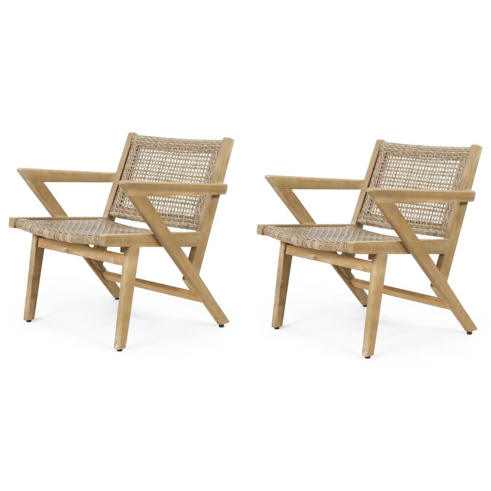 Hearth and Haven Braxton Outdoor Wicker Club Chair with Angular Arms in Light Brown (Set of 2), , large