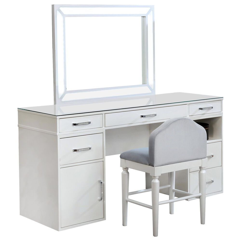 Furniture of America Hammond 3 Piece Vanity Set in Luminous White, , large