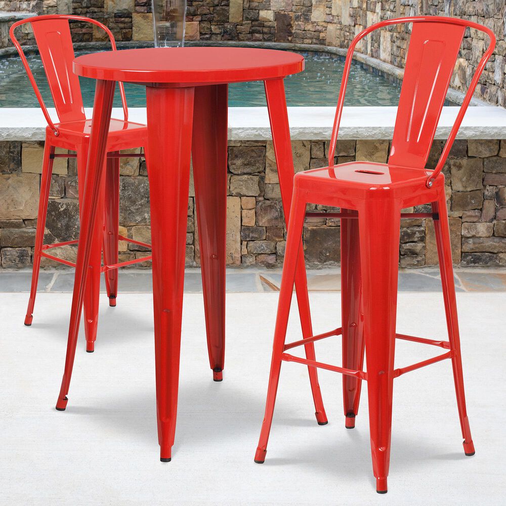 Flash Furniture 3-Piece Metal Bar Table Set in Red, , large