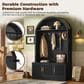 HOMLUX Farmhouse Fabric Arched Top Hall Tree with 5 Metal Hooks and Adjustable Shelves in Black, , large