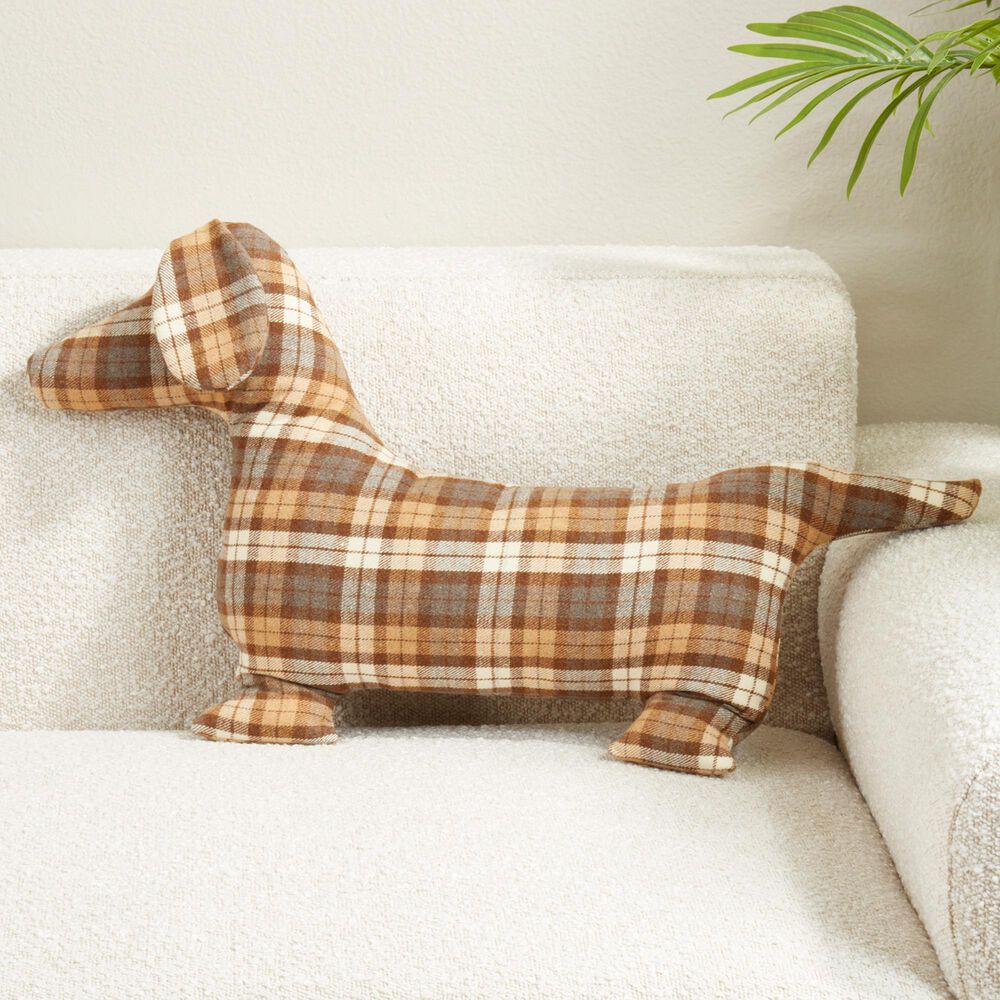 Saro Plaid Dachshund 30" x 21" Throw Pillow in Brown, , large