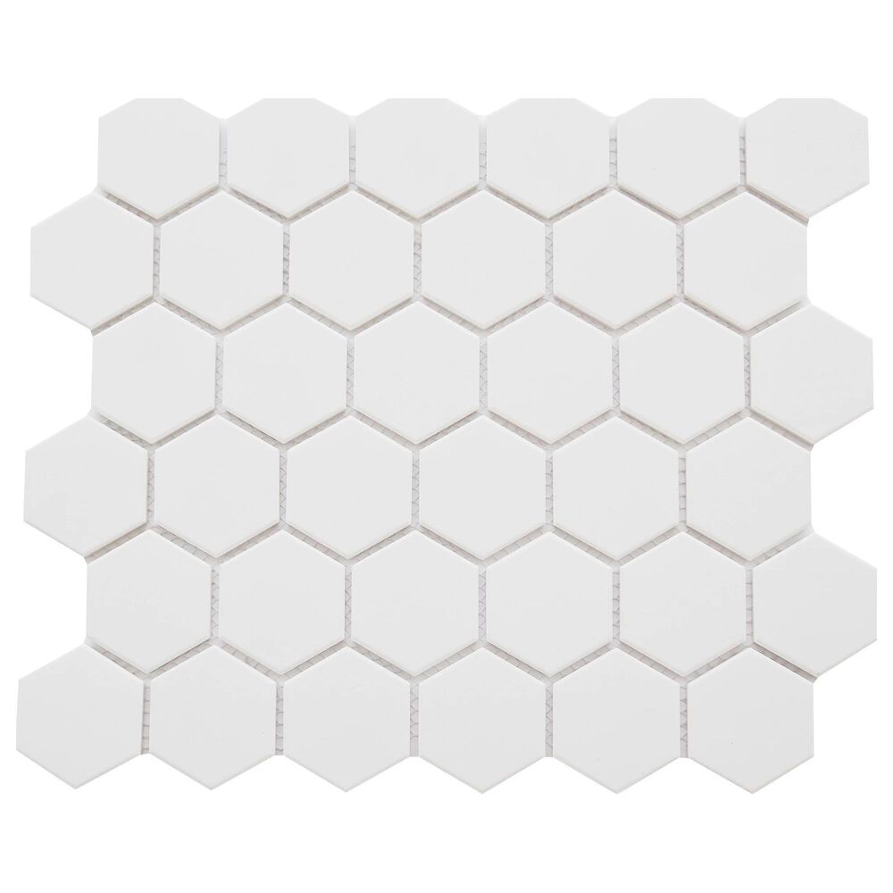 Emser Rezone White 2" x 2" Hexagon on 11" x 13" Porcelain Mosaic Sheet, , large