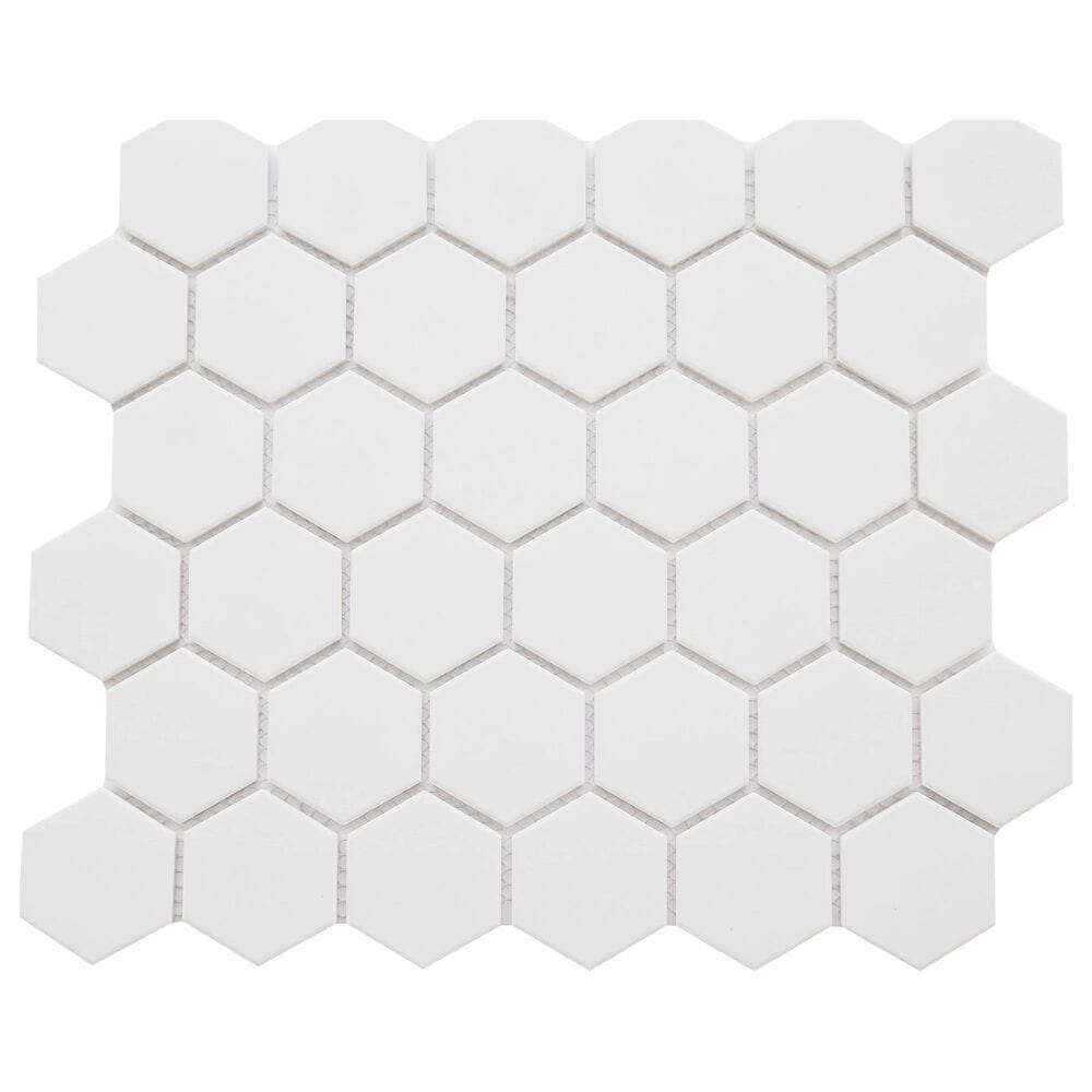 Emser Rezone White 2" x 2" Hexagon on 11" x 13" Porcelain Mosaic Sheet, , large