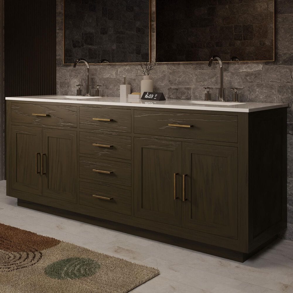 Lexora Home Abbey 80" Double Bathroom Vanity in Brown Oak with 2 cm White Cultured Marble Top and Rectangular Sinks, , large