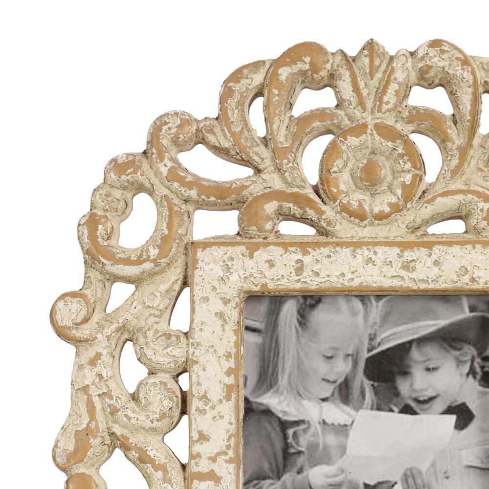 Maple and Jade Vintage Hand-Carved Acanthus and Rosette Photo Frame in Whitewashed and Natural Brown, , large