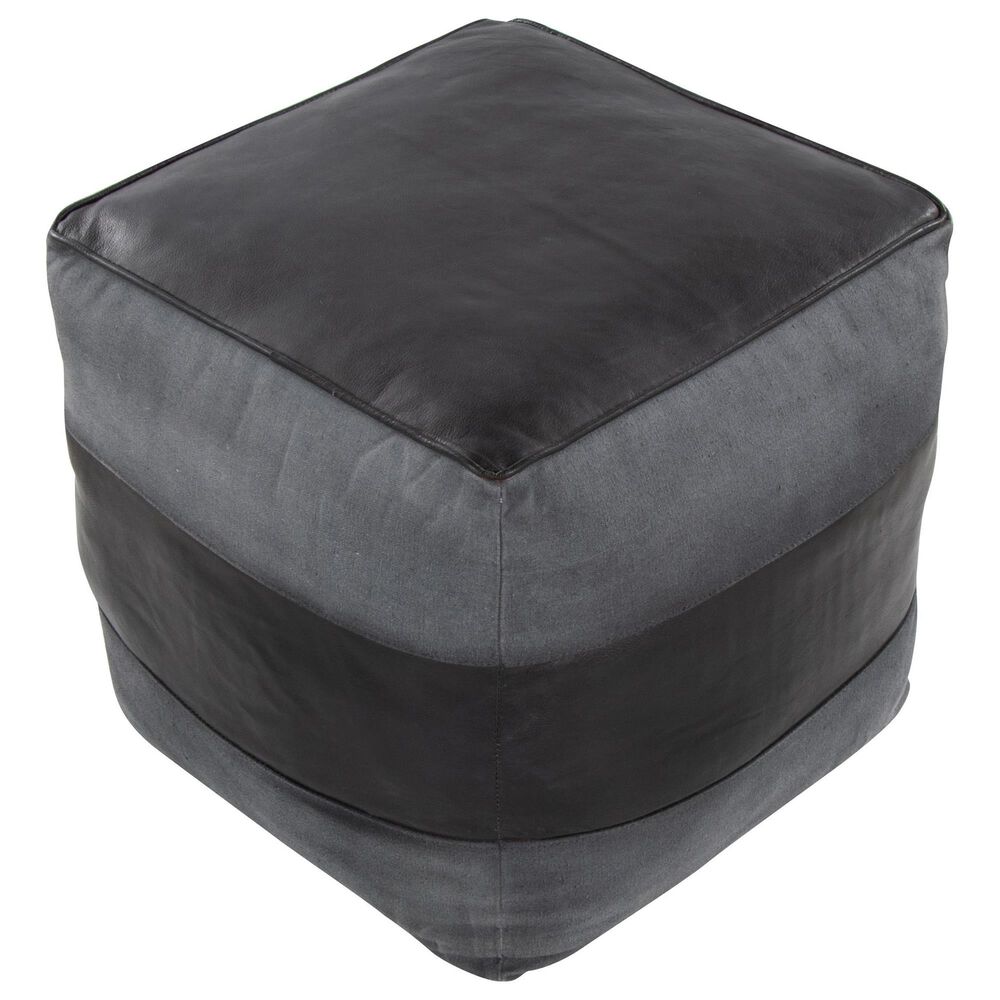 Lumisource Cobber Canvas Pouf in Black and Grey, , large