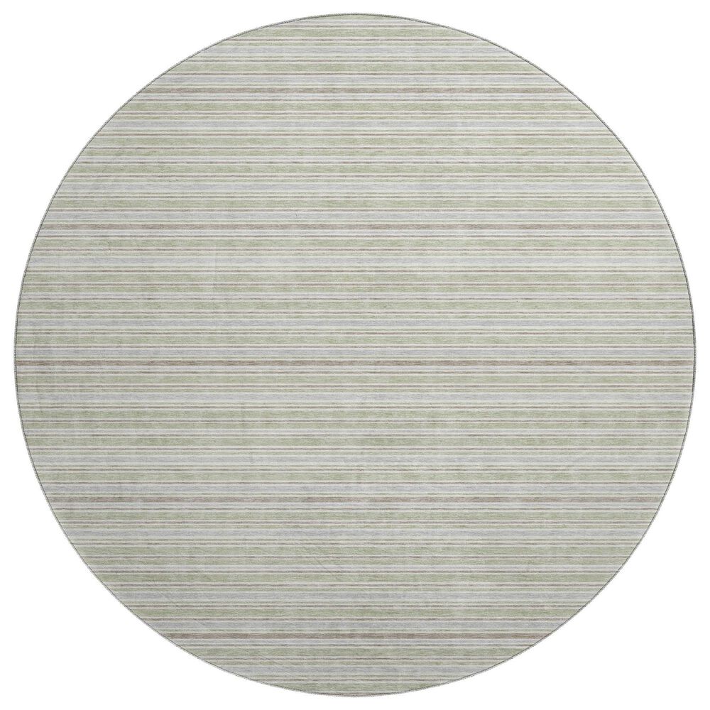 Dalyn Rug Company Soft Essentials Striped Celery 8" Round Indoor/Outdoor Area Rug, , large