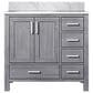 Lexora Home Jacques 36" Left Offset Single Bathroom Vanity in Distressed Grey with 2 cm White Carrara Marble Top and Rectangular Sink, , large