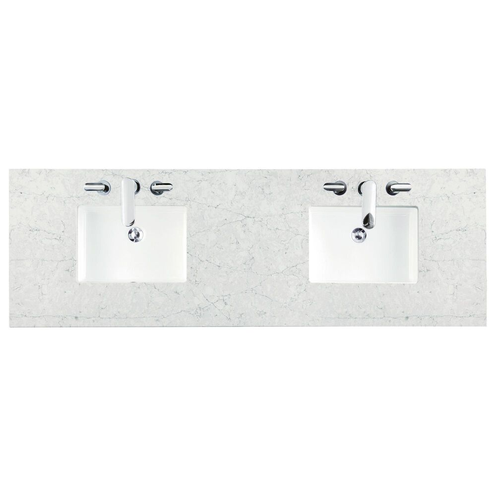 James Martin Vanities Bristol 72&quot; Double Bathroom Vanity in Saddle Brown with 3 cm Eternal Jasmine Pearl Quartz Top and Rectangular Sinks, , large