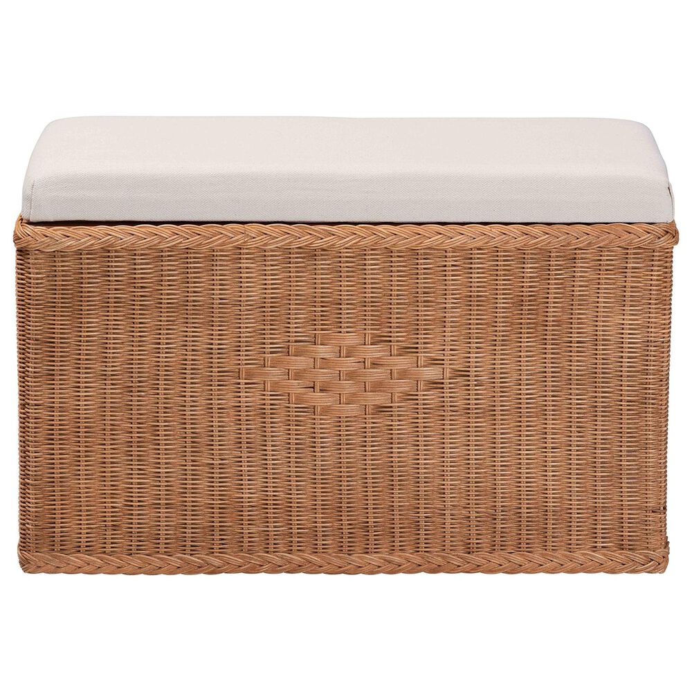 Baxton Studio Eamon Storage Bench with Brown Rattan in Cream, , large