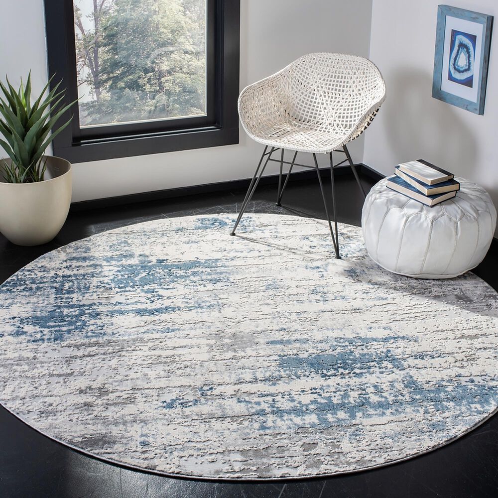 Safavieh Invista INV486F 6&#39;7&quot; Round Grey and Blue Area Rug, , large