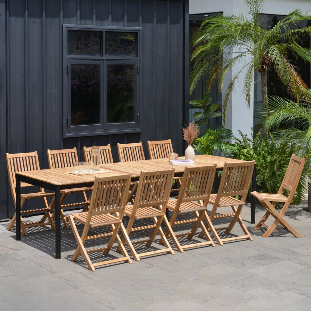 International Home Miami Ujo 11-Piece Rectangular Extendable Patio Dining Set in Brown and Black, , large