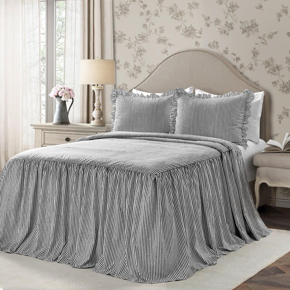 Triangle Home Fashions Ticking Stripe 3-Piece King Bedspread Set in Black, , large