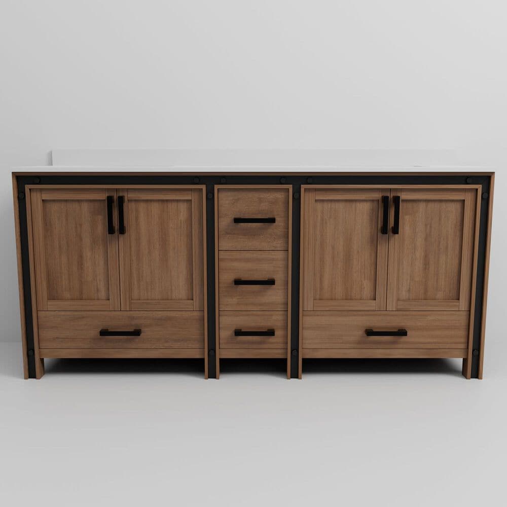 Lexora Home Ziva 80&quot; Double Bathroom Vanity in Rustic Barnwood with 2 cm White Quartz Top and Rectangular Sinks, , large