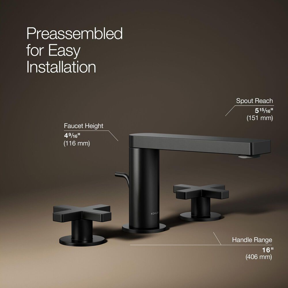 Kohler Composed Widespread Bathroom Sink Faucet with Cross handles in Matte Black, , large
