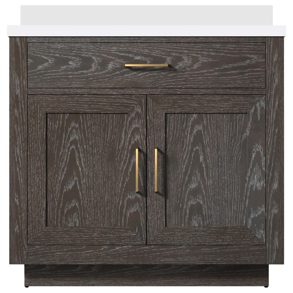 Lexora Home Abbey 36&quot; Single Bathroom Vanity in Brown Oak with 2 cm White Quartz Top and Rectangular Sink, , large