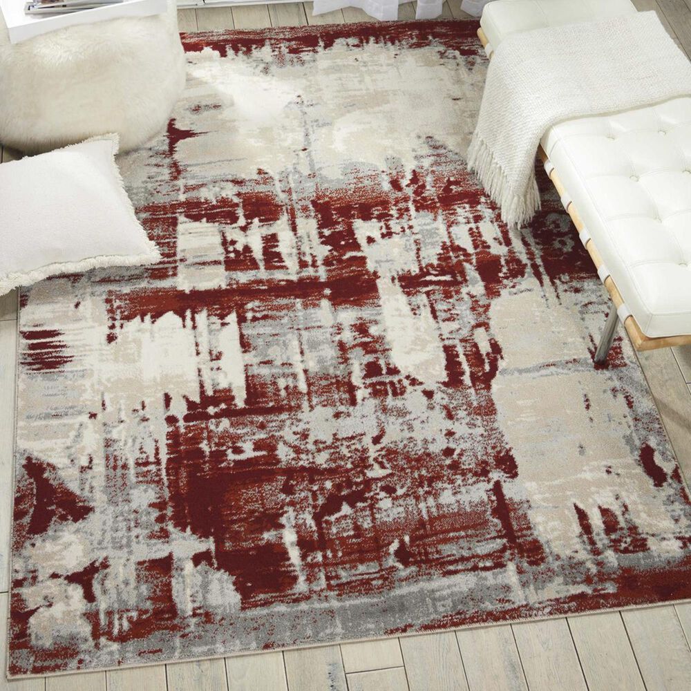Nourison Maxell MAE14 5&#39;3&quot; x 7&#39;3&quot; Ivory and Red Area Rug, , large