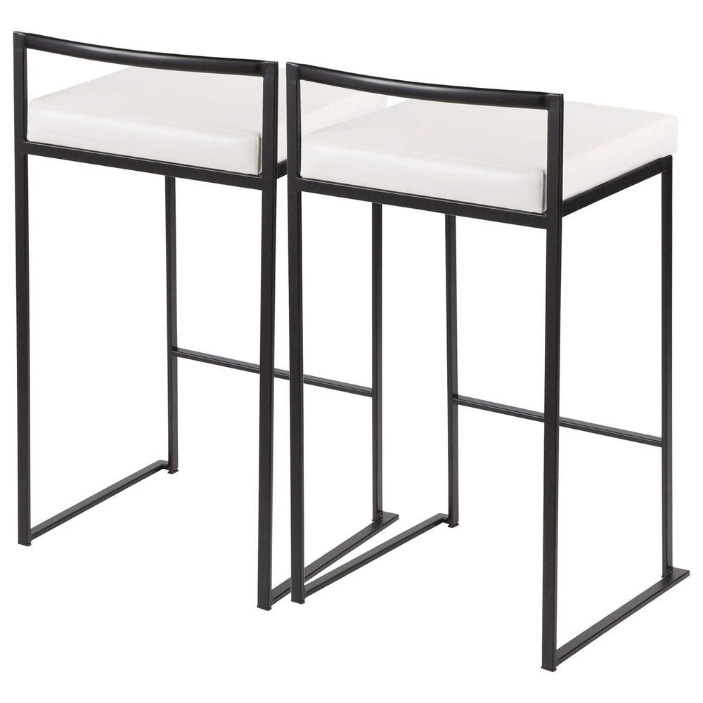 Lumisource Fuji Stackable Counter Stool with White Faux Leather Cushion in Black &#40;Set of 2&#41;, , large