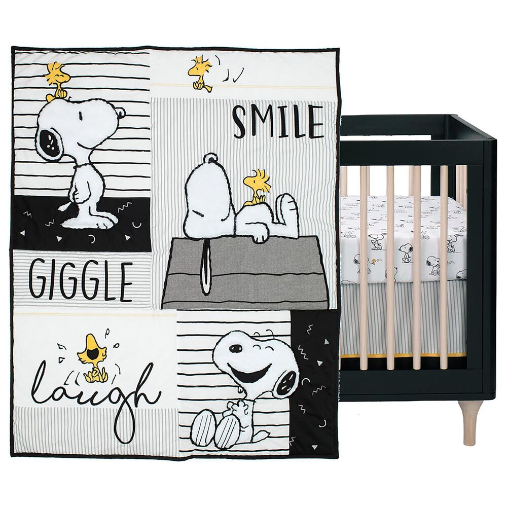 Lambs and Ivy Classic Snoopy 3-Piece Baby Crib Bedding Set in White, Black and Gray, , large