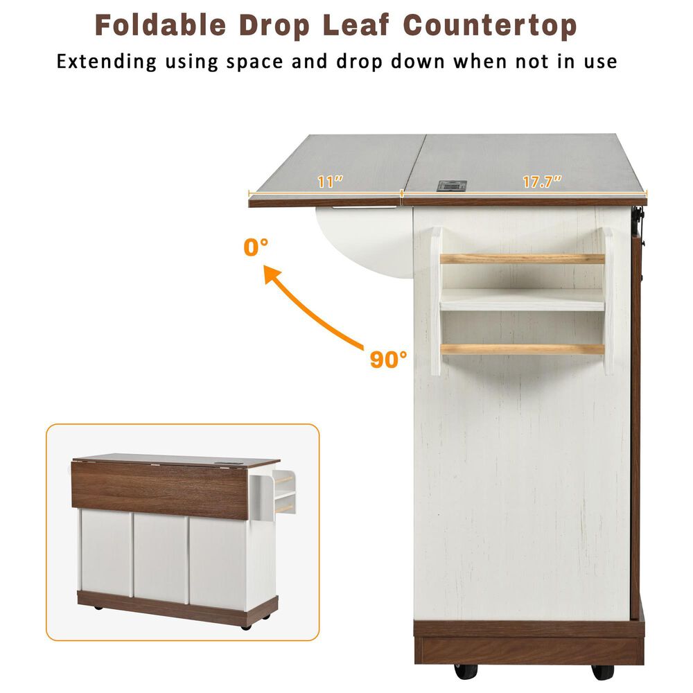 HOMLUX 56" Kitchen Island with Drop Leaf in White, , large