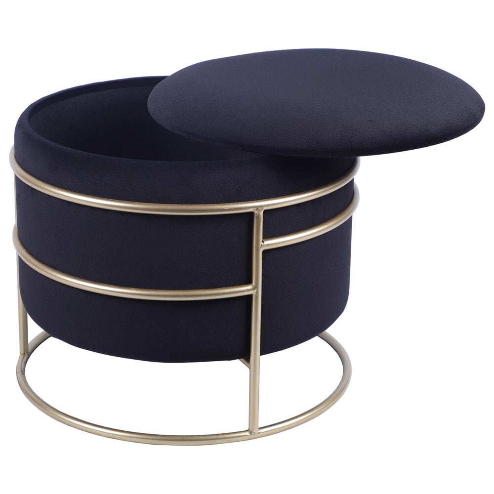 Rta Products Elegant Storage Ottoman with Gold Frame in Black, , large