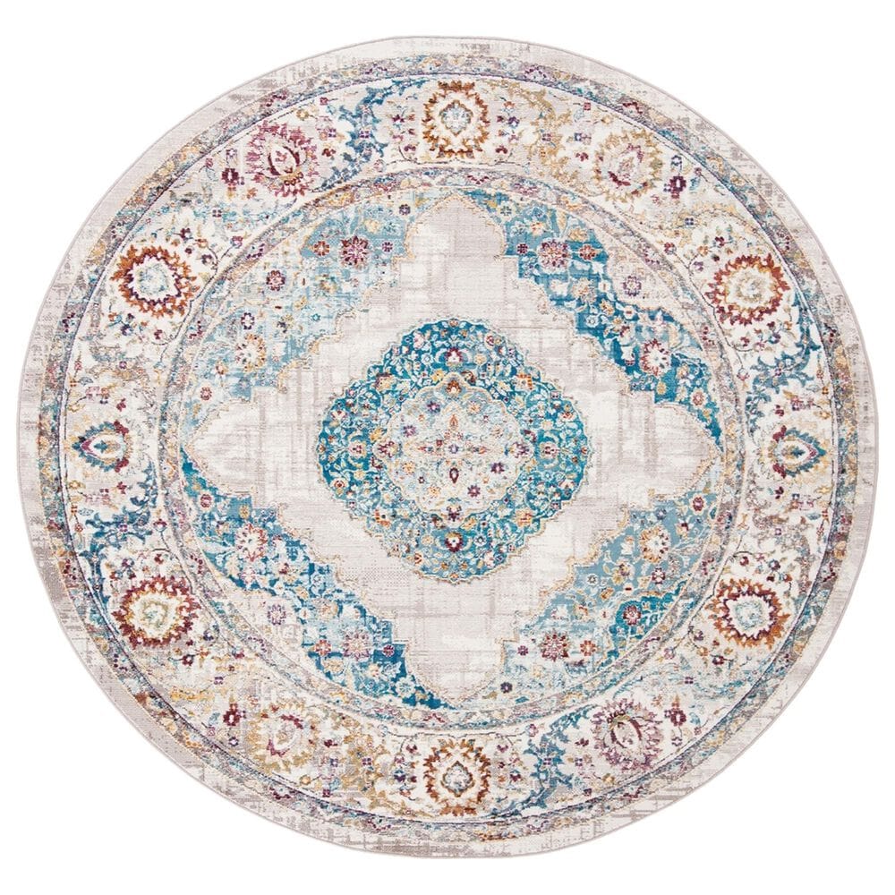 Safavieh Aria ARA116A 6"6" Round Blue and Ivory Area Rug, , large