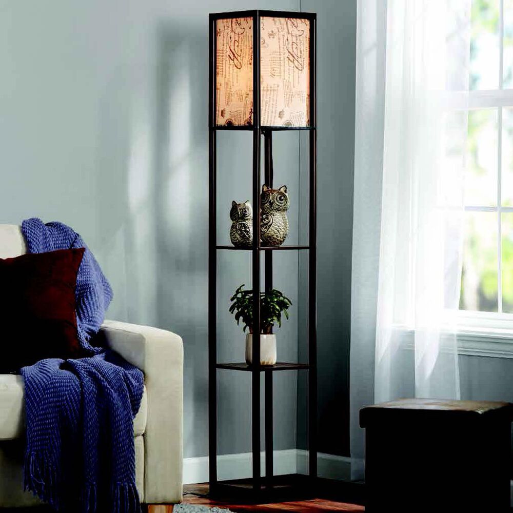 Adesso Script Shelf Floor Lamp in Brown, , large