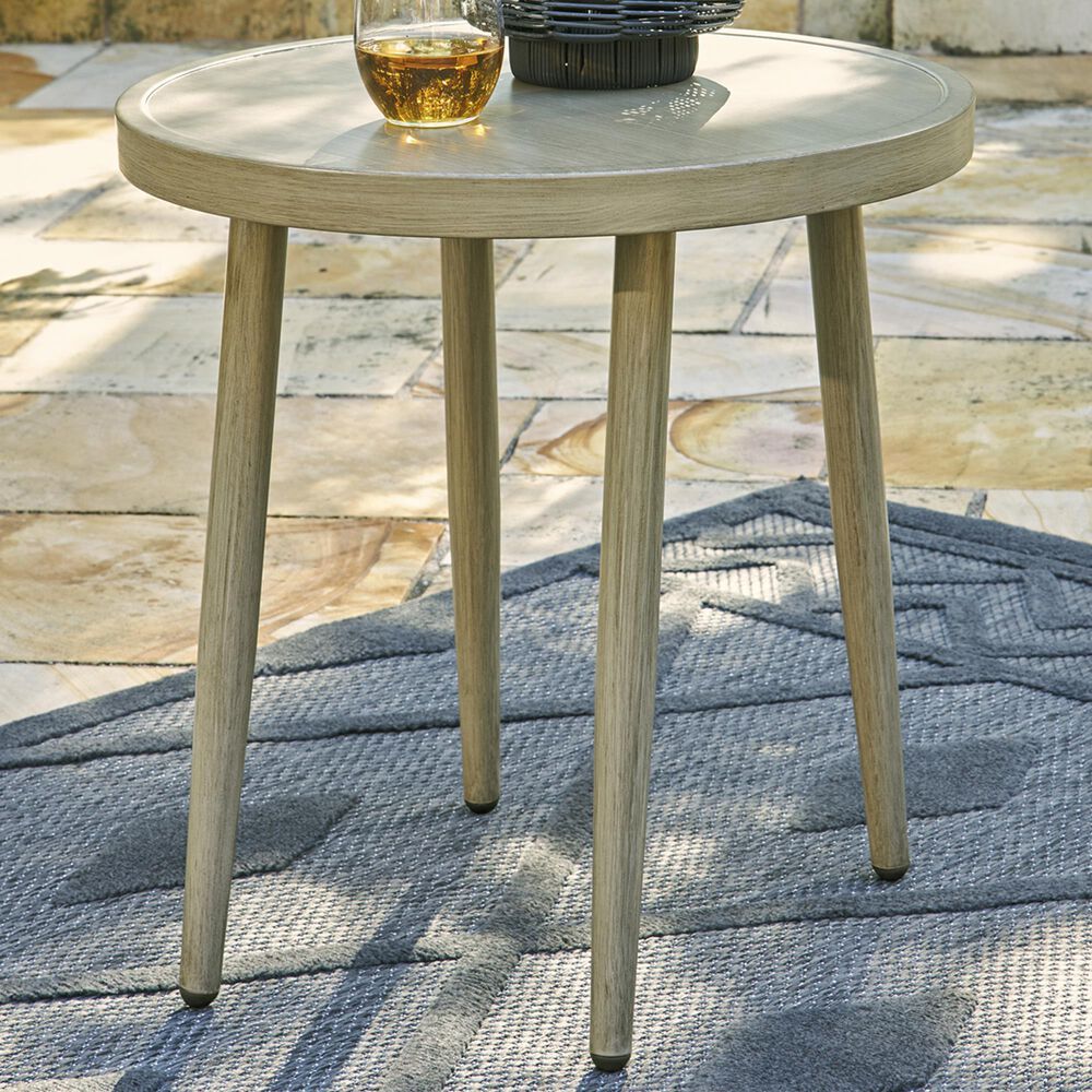 Ashley Swiss Valley Outdoor End Table in Beige, , large