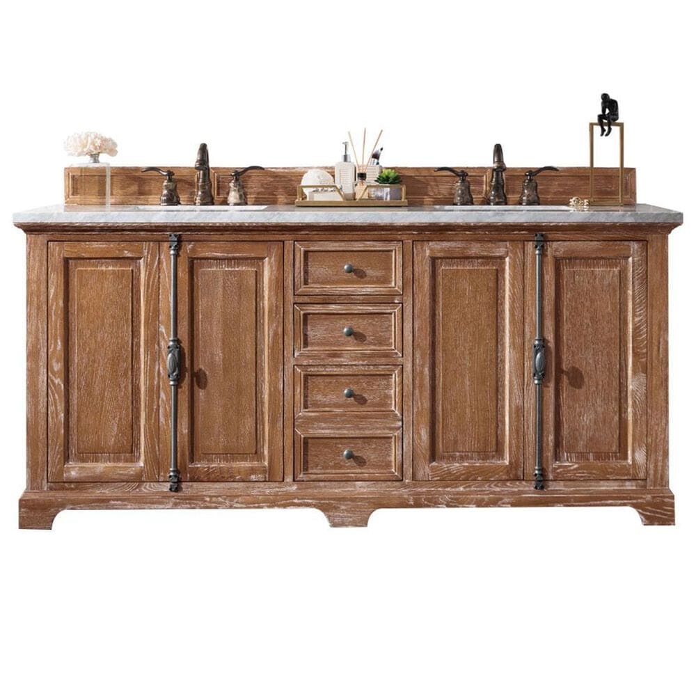 James Martin Vanities Providence 72" Double Bathroom Vanity in Driftwood with 3 cm Arctic Fall Solid Surface Top and Rectangular Sinks, , large