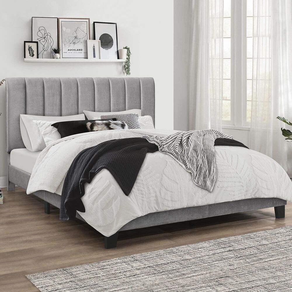 Richlands Furniture Crestone Queen Upholstered Platform Bed in Gray, , large