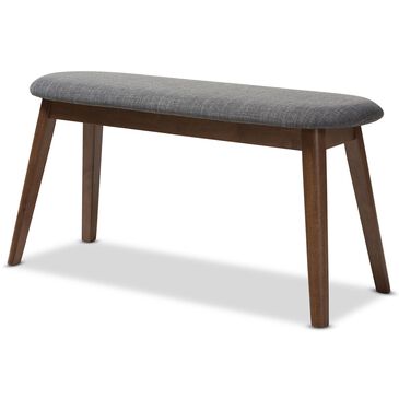 Baxton Studio Easton Bench with Dark Grey Cushion in Walnut Brown, , large