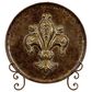 Maple and Jade Embossed Detail Fleur De Lis Decorative Charger with Stand in Brown, , large