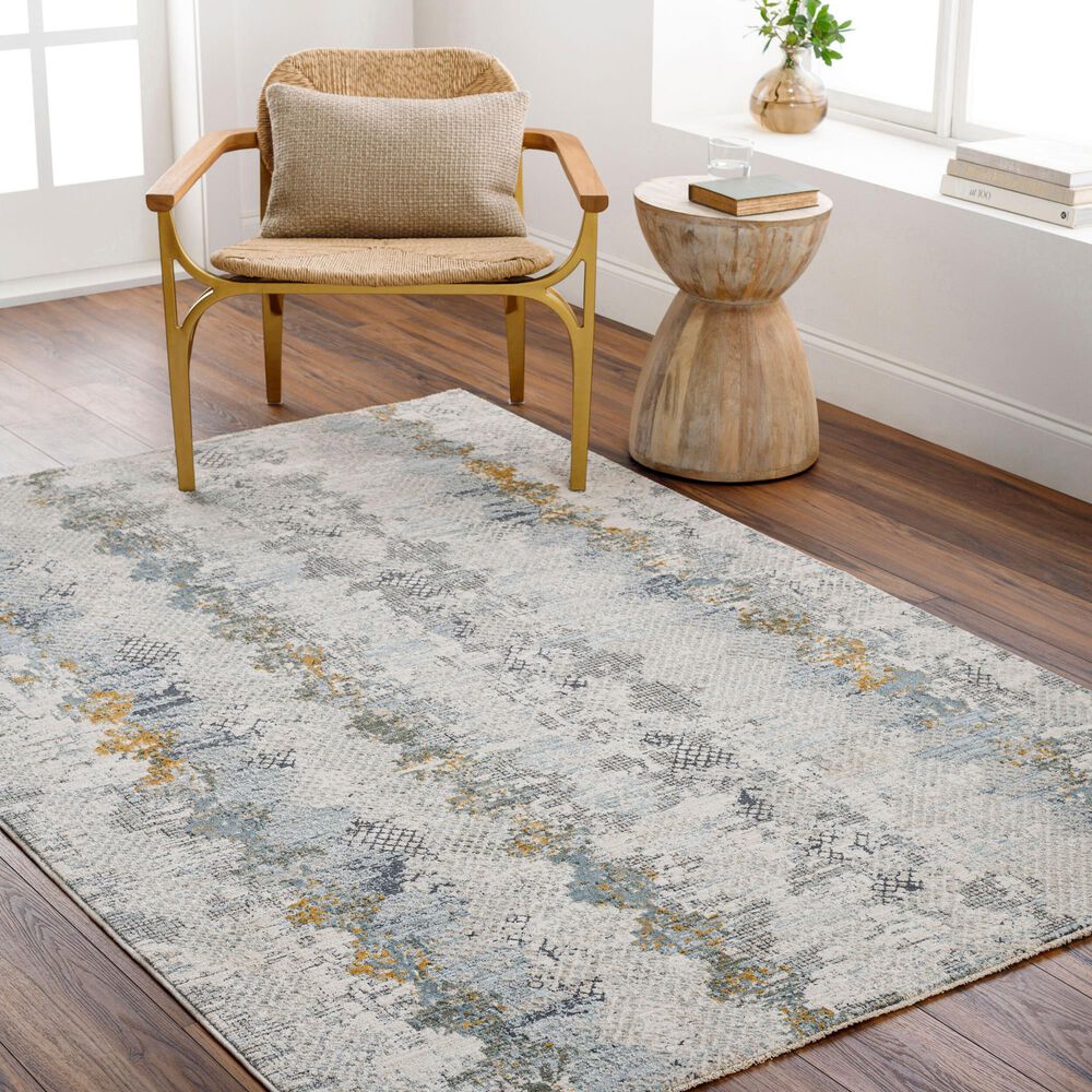 Surya Dresden Off-White, Taupe, Dusty Sage, Ink Blue, Light Gray and Deep Teal 6'7" x 9'6" Area Rug, , large