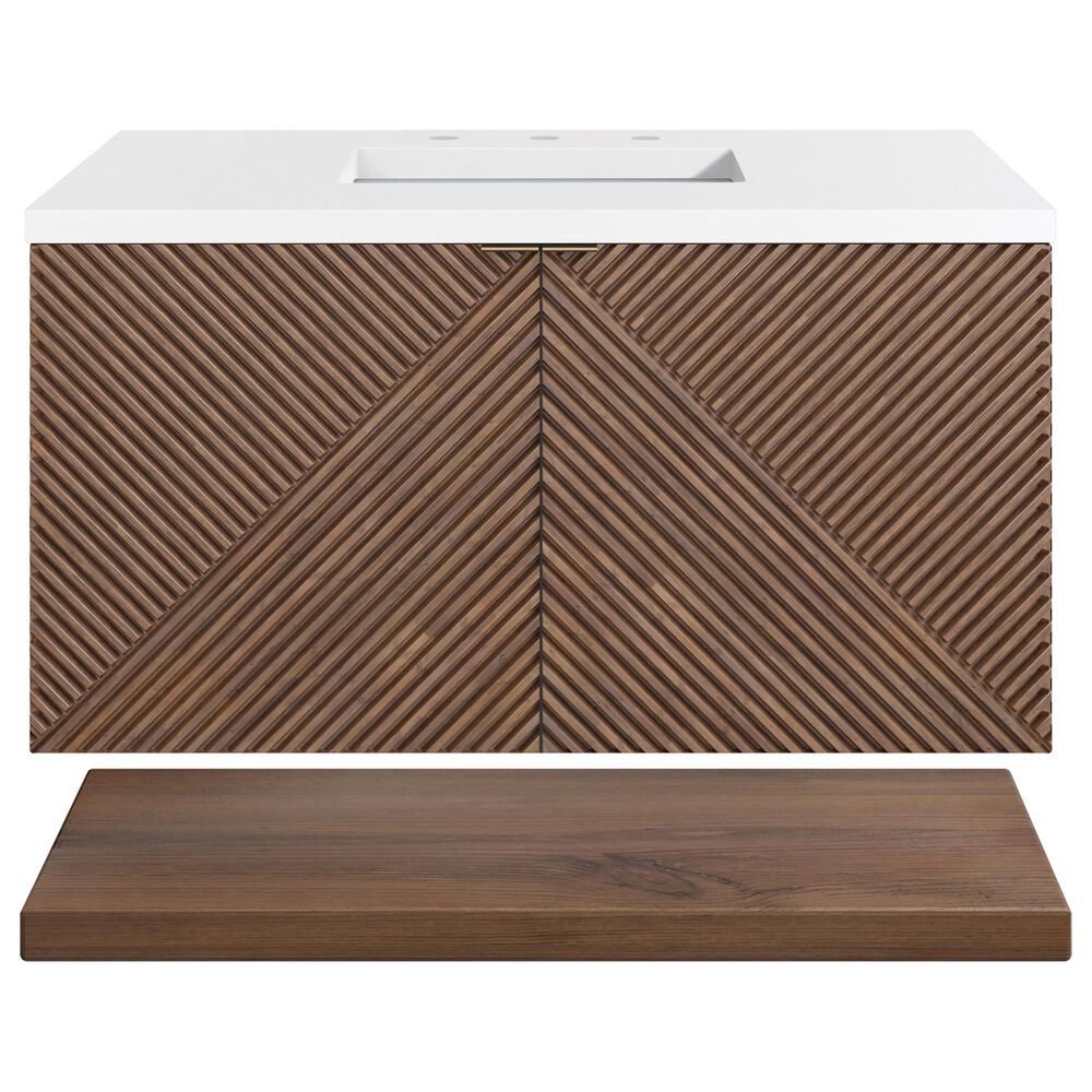 James Martin Vanities Marcello 36" Single Bathroom Vanity in Chestnut with 3 cm White Zeus Quartz Top and Rectangular Sink, , large