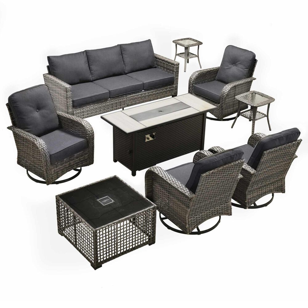 HOMLUX 9-Piece Outdoor Conversation Set in Black, , large