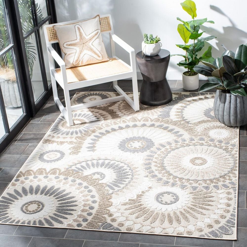 Safavieh Cabana CBN382F 5&#39;3&quot; x 7&#39;7&quot; Grey and Ivory Indoor/Outdoor Area Performance Rug, , large