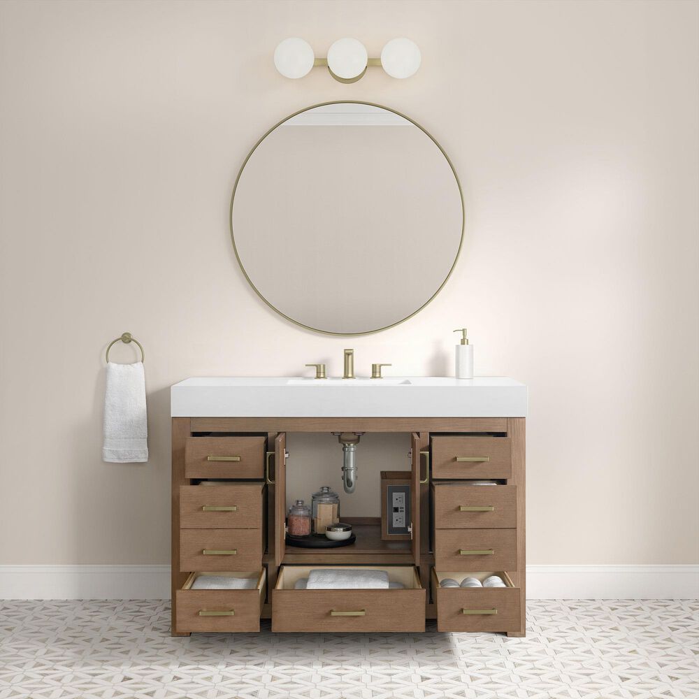 37B Alanya 48" Single Bathroom Vanity in Walnut Drift with White Composite Stone Top, , large