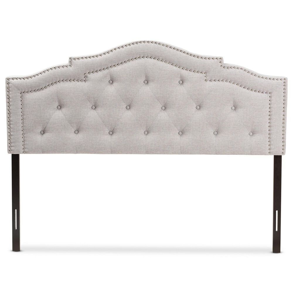 Baxton Studio Edith King Upholstered Panel Headboard in Greyish Beige, , large