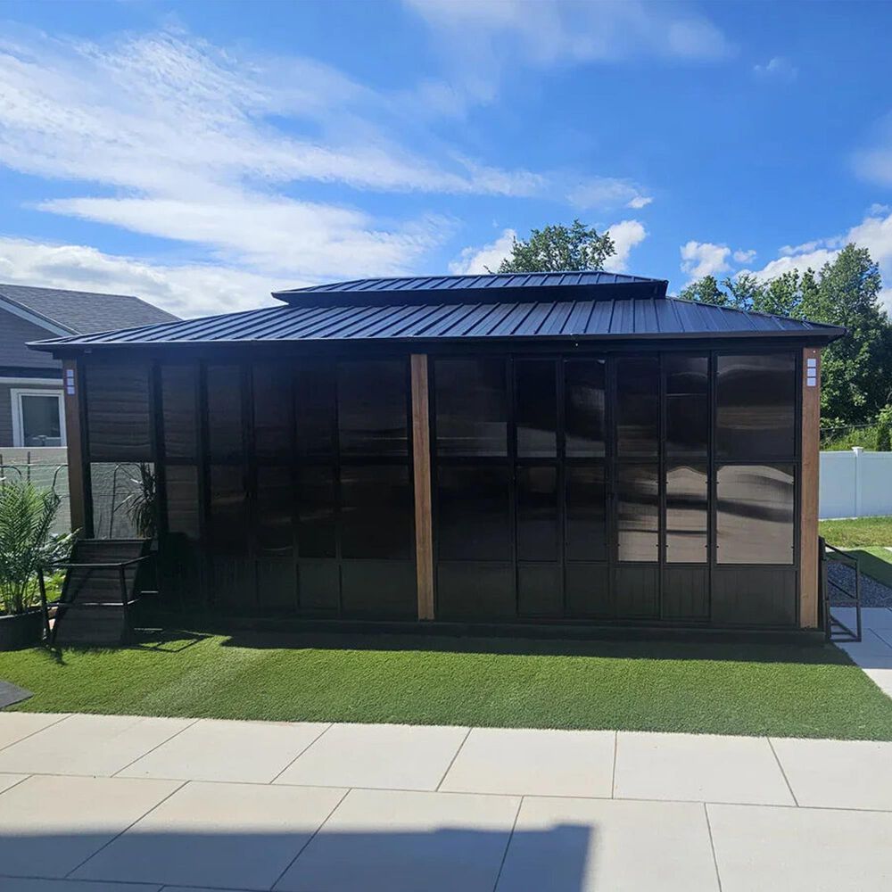 HOMLUX 12' x 20' Outdoor Hardtop Gazebo with Aluminum Frame in Black, , large