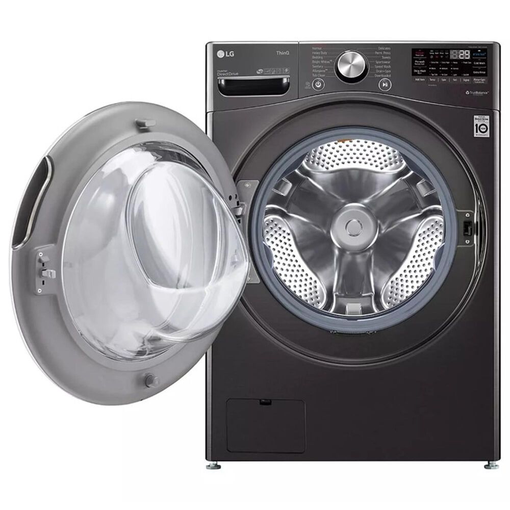 LG 5 Cu. Ft. Front Load Washer and 7.4 Cu. Ft. Gas Dryer Laundry Pair with Pedestals in Black Steel, , large