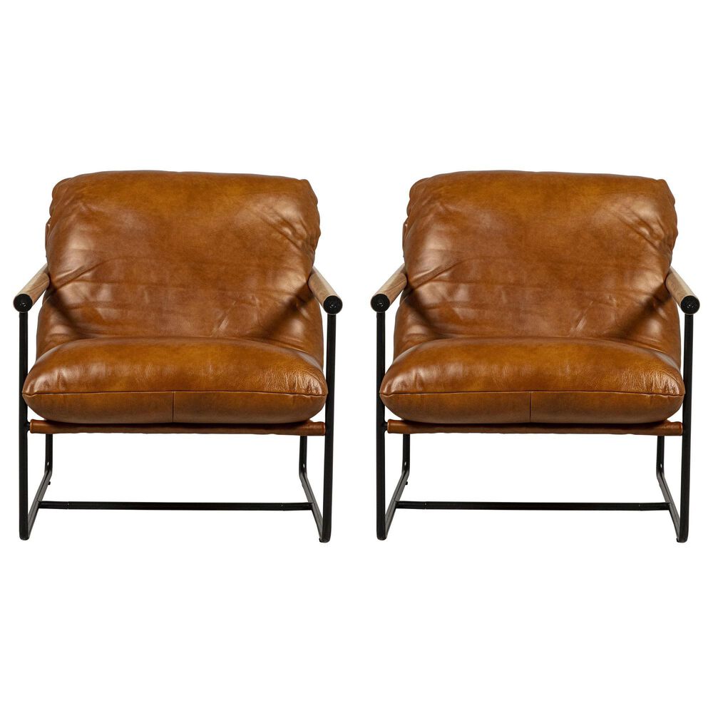 Kuka Home Leather Accent Chair in Derrick Camel (Set of 2), , large