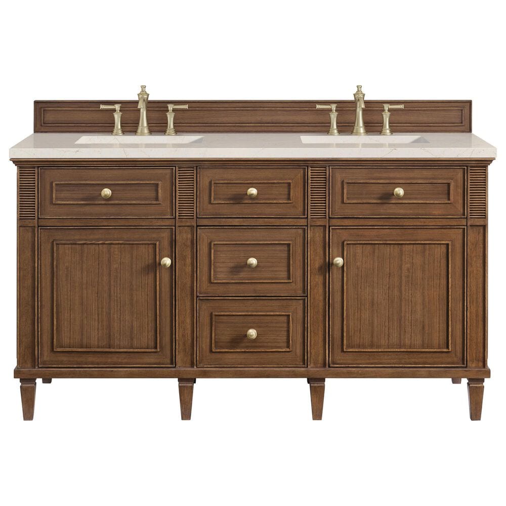 James Martin Vanities Lorelai 60&quot; Double Vanity in Mid-Century Walnut with 3 cm Eternal Marfil Quartz Top, , large