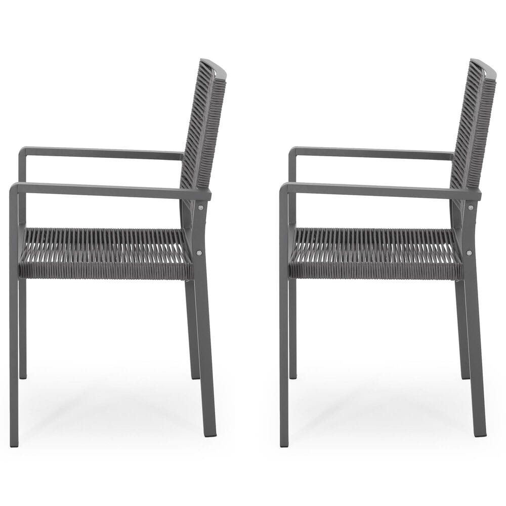 Hearth and Haven Outdoor Modern Aluminum Dining Chair with Dark Gray Rope Weave Seat in Gray &#40;Set of 2&#41;, , large