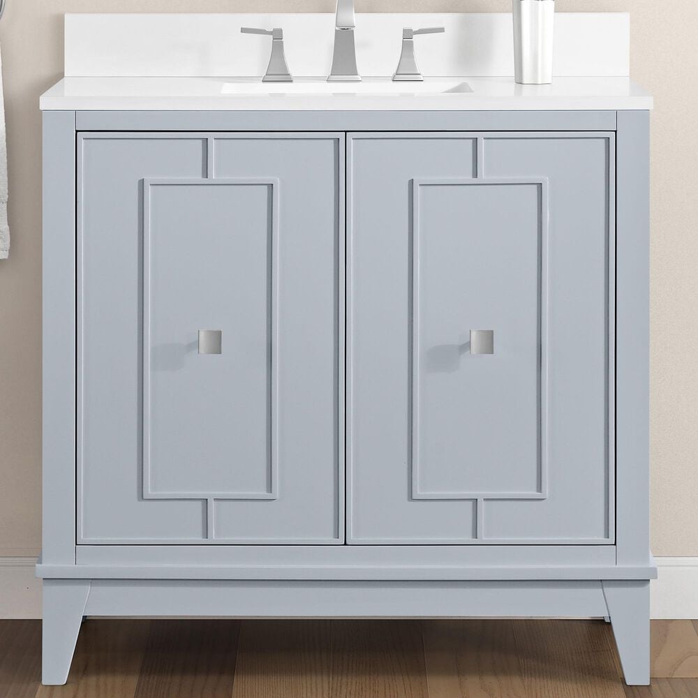 37B Kinsale 36" Single Bathroom Vanity Cabinet in Soft Blue with White Composite Stone Top and Backsplash, , large