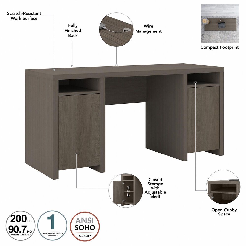 Bush Bristol 3 Piece Office Desk Set in Restored Gray/Thread Gray