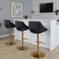 LumiSource Fabrico Swivel Adjustable Bar Stool with Black Faux Leather Upholstery and Rounded T Footrest in Gold (Set of 2), , large