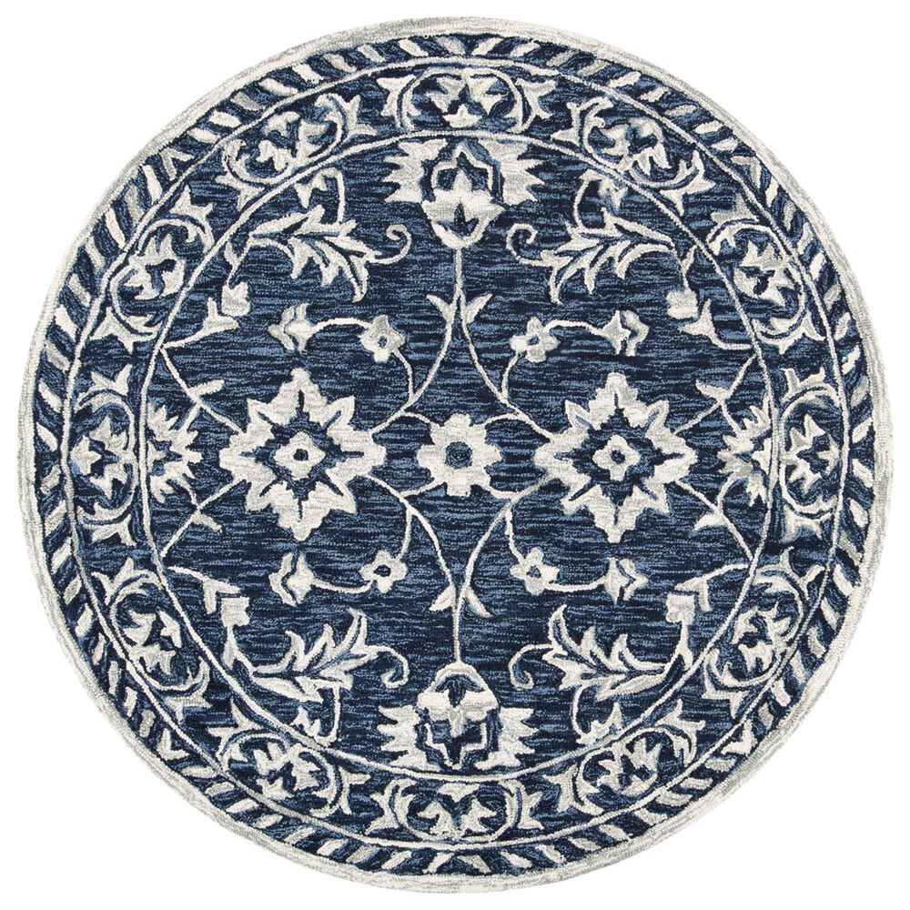 Safavieh Micro-Loop 5" Round Navy and Taupe Area Rug, , large