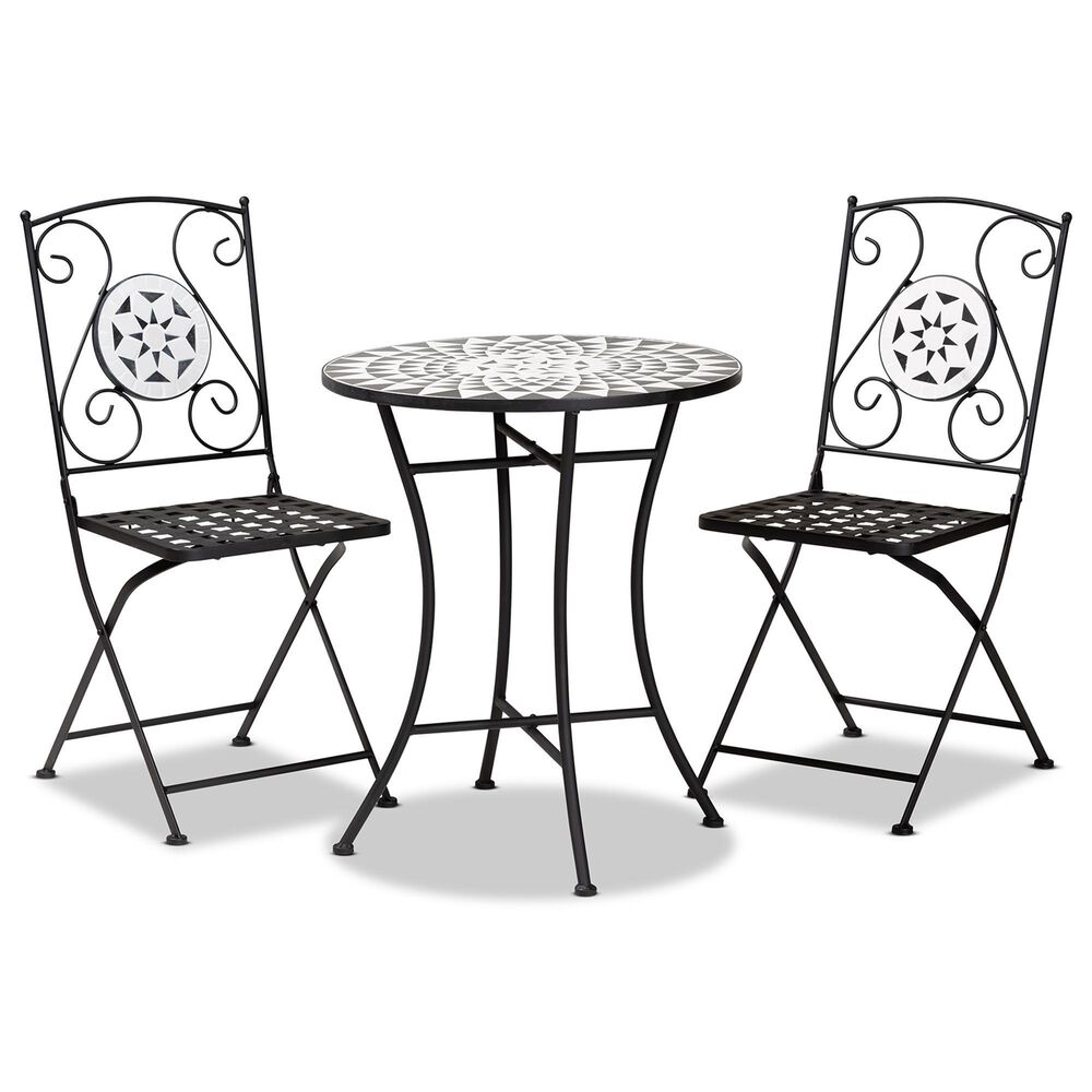 Baxton Studio Callison 3-Piece Patio Dining Set in Black and White, , large