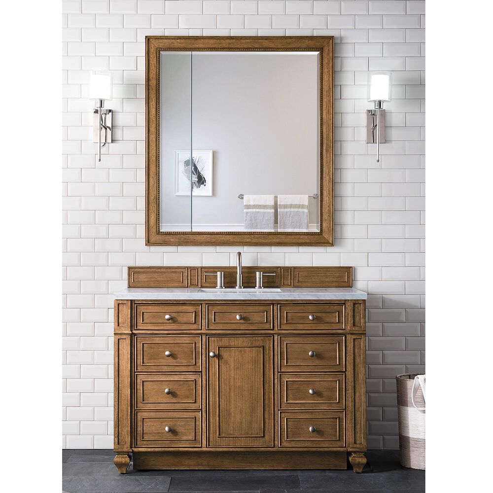 James Martin Vanities Bristol 48&quot; Single Bathroom Vanity in Saddle Brown with 3 cm Carrara White Marble Top and Rectangular Sink, , large