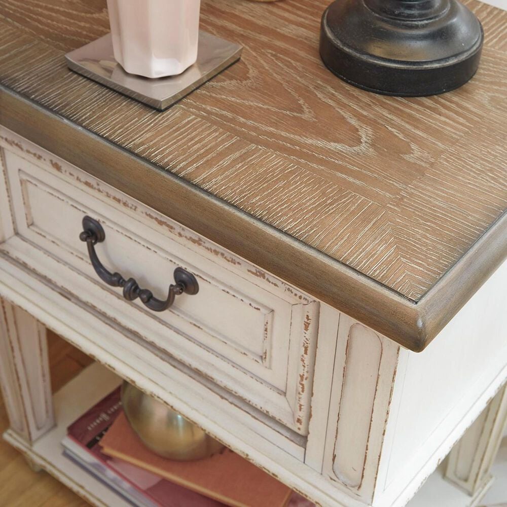 Ashley Realyn Vanity with Mirror and Stool in Chipped White and Brown, , large